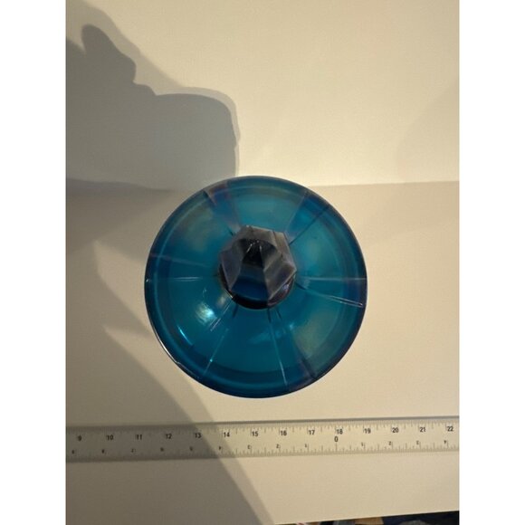 Fenton Art Glass "90th Anniversary" Celeste Blue Stretch Carnival Candy Dish wit - Picture 6 of 6